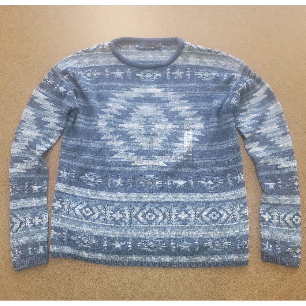 Polo Ralph Lauren Women Southwestern Aztec Linen Blend Sweater Blue S - Picture 1 of 2